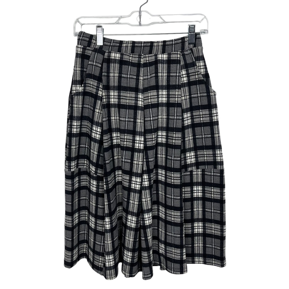 Le Lis Plaid Pleated Skirt Women Small Black White Gray Made in USA